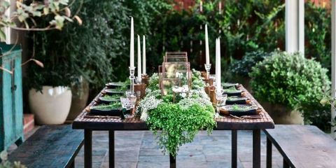 Table, Flowerpot, Interior design, Candle, Outdoor table, Herb, Garden, Annual plant, Houseplant, Vascular plant, 