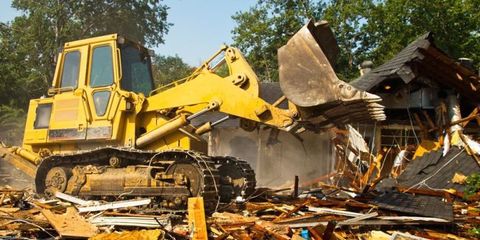 Nature, Yellow, Property, Demolition, Construction equipment, Machine, Building material, Bulldozer, Scrap, Waste, 