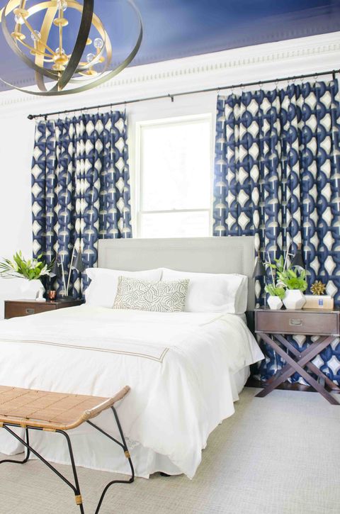 Blue, Room, Interior design, Textile, Furniture, Wall, Bed, Bedding, Linens, Bedroom, 