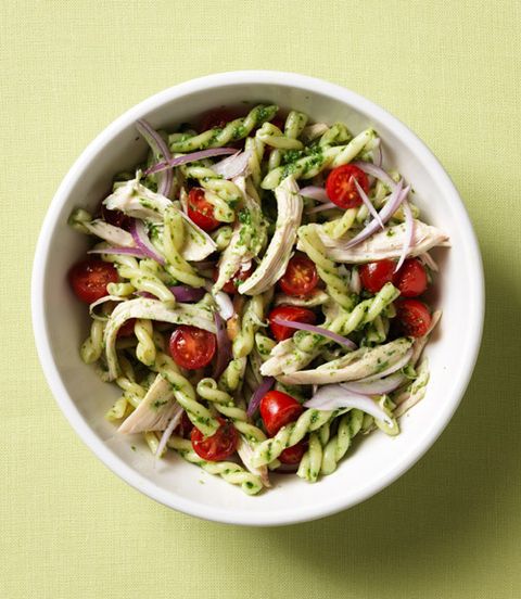 Pasta with Chicken, Vegetables and Spinach Pesto