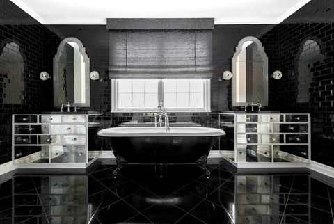 Black, White, Room, Tile, Black-and-white, Bathroom, Interior design, Monochrome photography, Property, Architecture, 