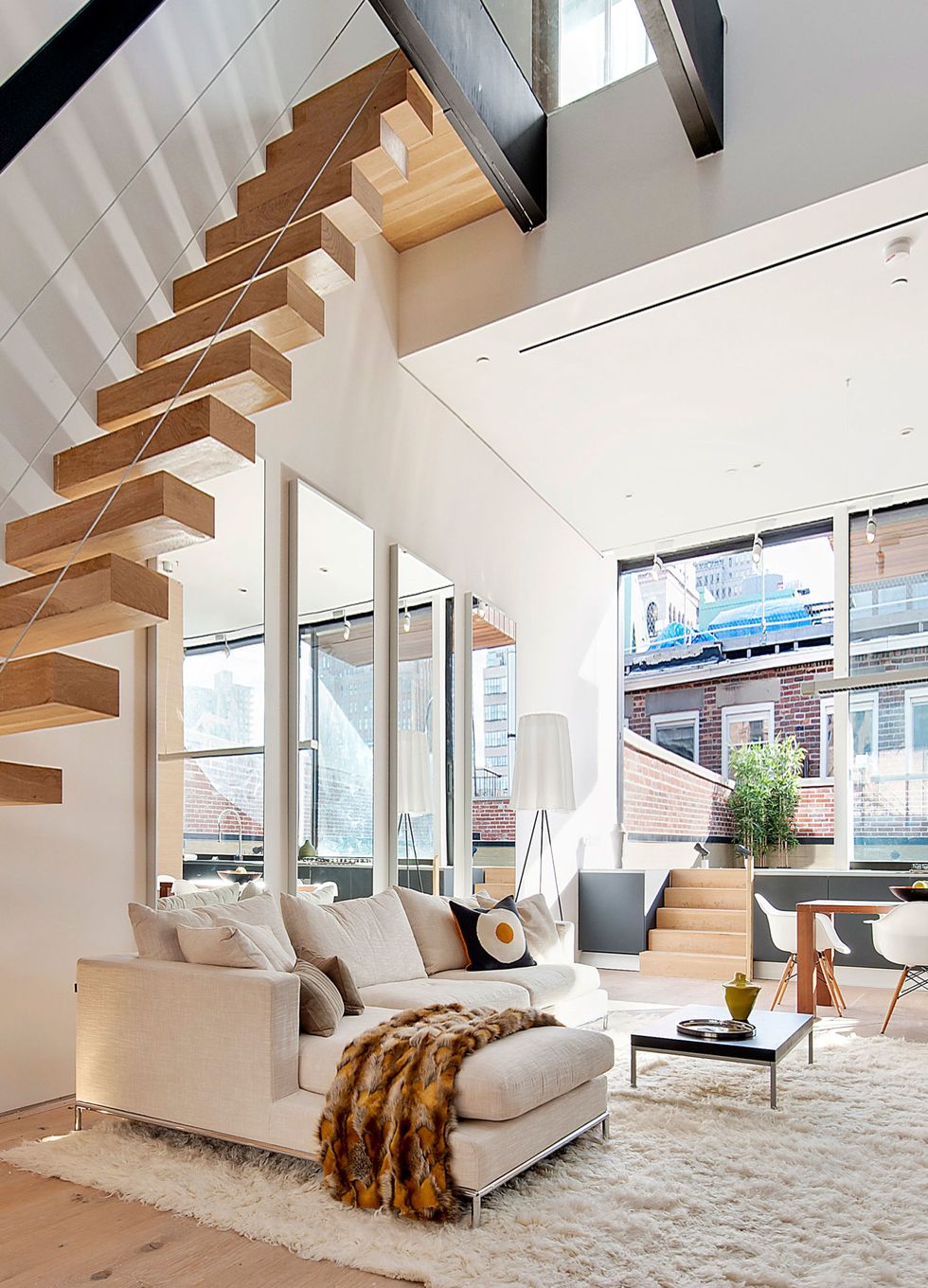 neutral apartment with funky stairs