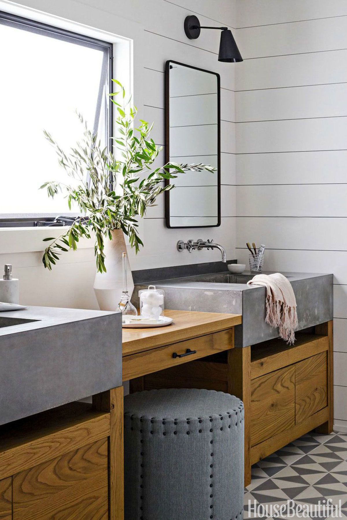 gray and off white bathroom