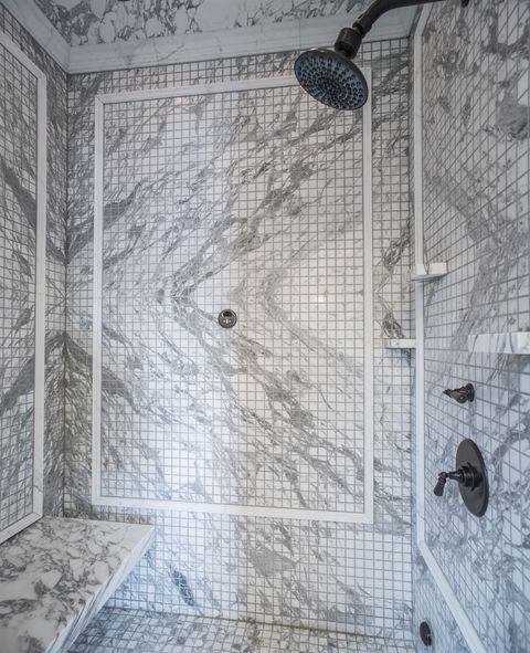 Wall, Tile, Mosaic, Wallpaper, Shower head, Bathroom, Drawing, Tile flooring, 