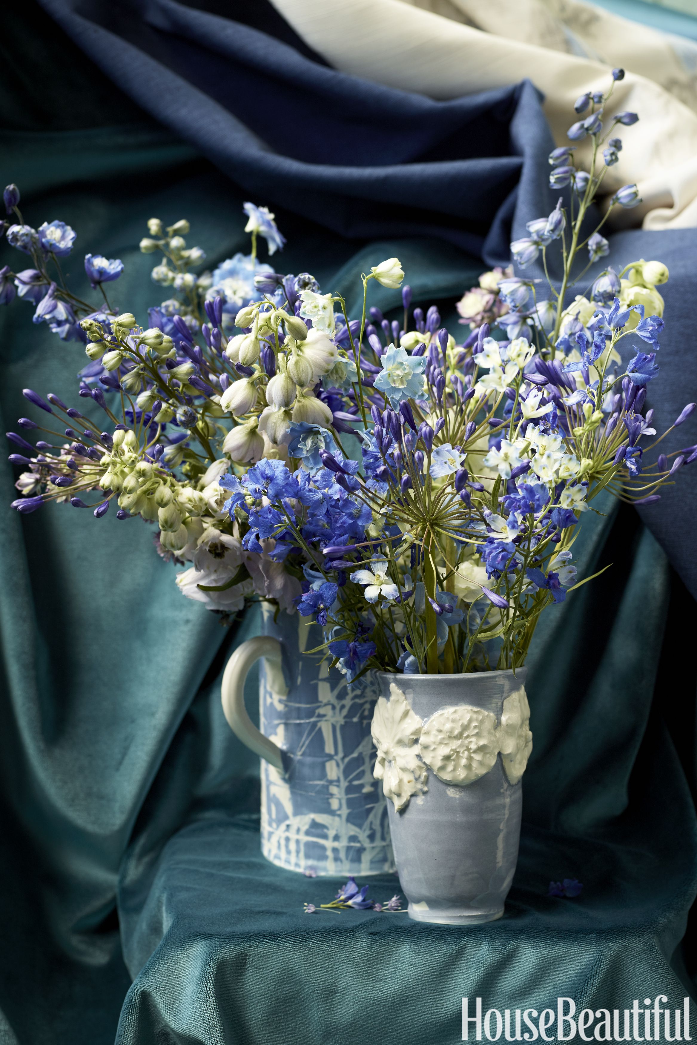 Color : Blue Vase Ceramic Flower/Dry Flower Arranger for Home/Office Decoration Without Flowers 