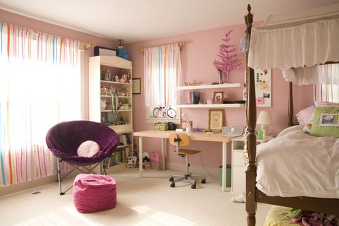 Room, Interior design, Floor, Textile, Flooring, Home, Window treatment, Furniture, Pink, Window covering, 