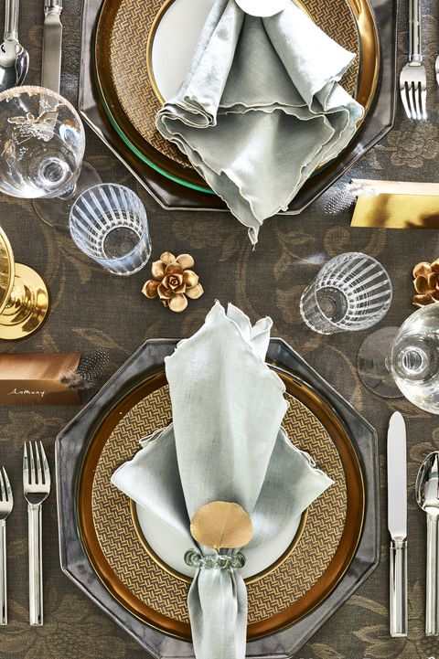 gold and silver holiday place setting