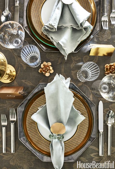 gold and silver holiday place setting
