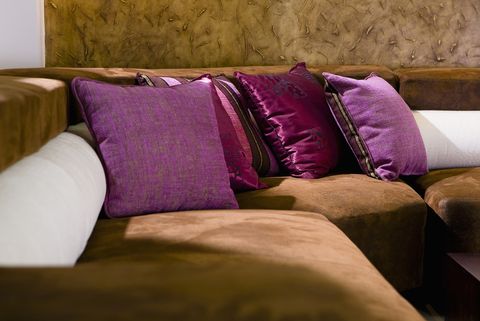 Room, Textile, Purple, Magenta, Violet, Interior design, Lavender, Linens, Cushion, Throw pillow, 