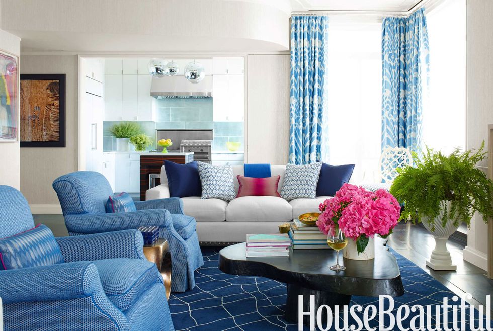 Blue, Interior design, Room, Furniture, Table, Interior design, Couch, Floor, Living room, Home, 
