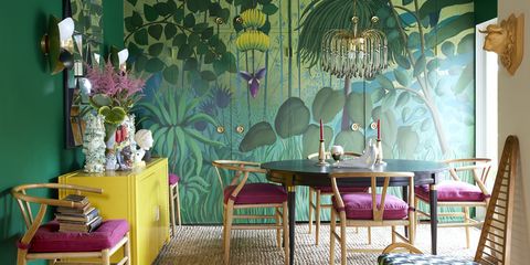 dining room with jungle mural