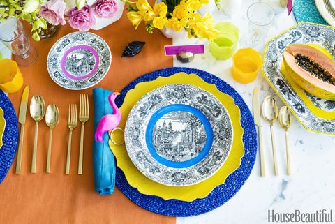 tropical brunch place setting