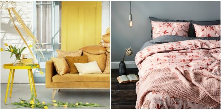 Bed sheet, Furniture, Bedding, Bed, Bedroom, Room, Pink, Yellow, Orange, Interior design, 