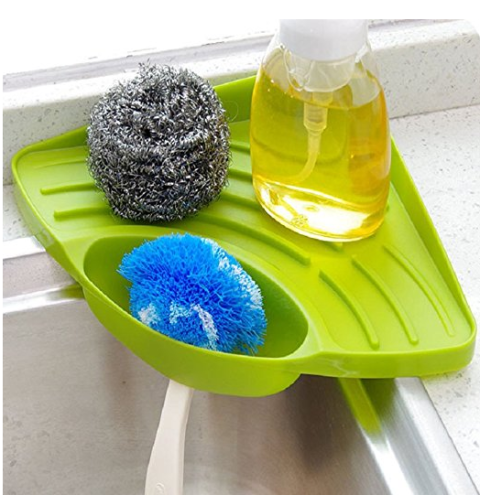 Kitchen Sink Caddy, Sink Sponge Holder, Dish Brush and Scrubber Organizer  for Kitchen Counter, Plastic Bottle Brush Holder with Drain Tray, White