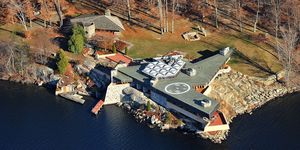 Landscape, Aerial photography, House, Watercourse, Dock, Home, Bird's-eye view, Autumn, Water transportation, Cottage, 