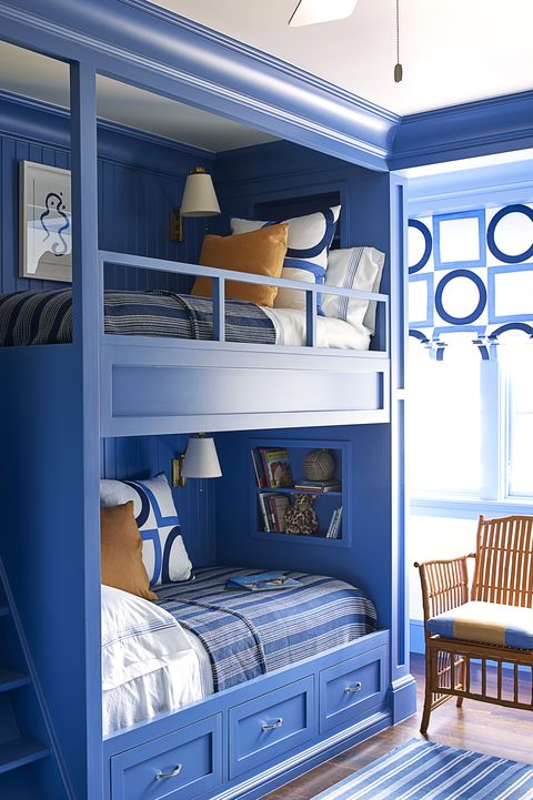 Bed, Furniture, Blue, Room, Bedroom, Bunk bed, Interior design, Property, Bedding, Bed sheet, 