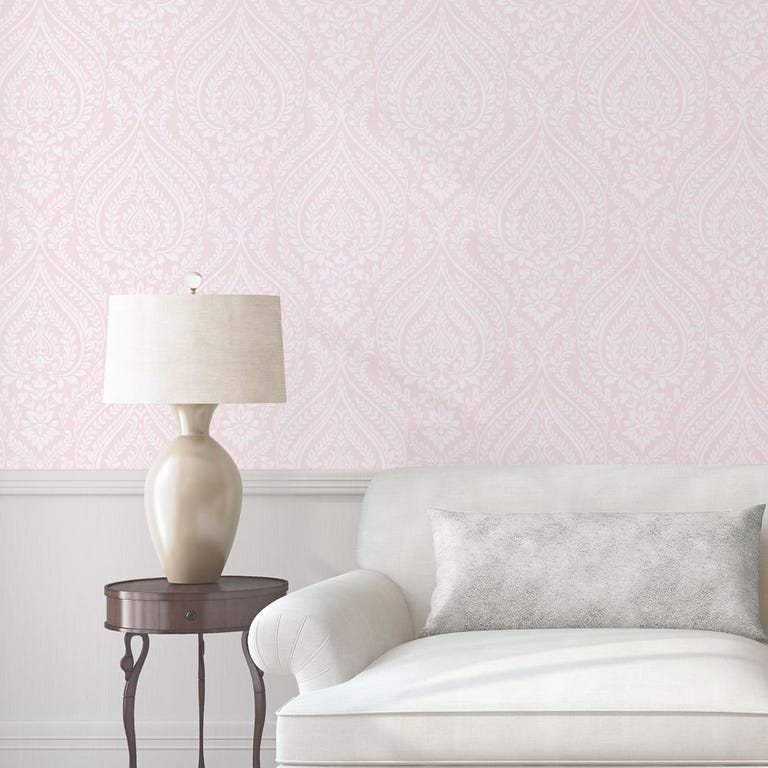 Maya blush damask wallpaper