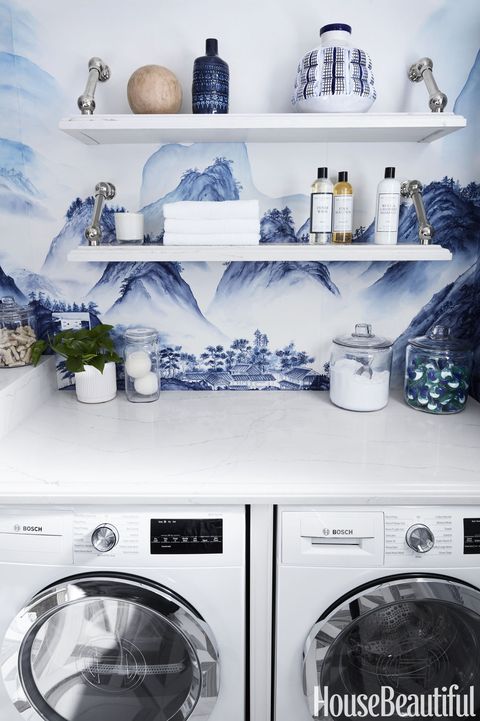 Blue, Serveware, Porcelain, Dishware, Blue and white porcelain, White, Major appliance, Clothes dryer, Shelving, Washing machine, 