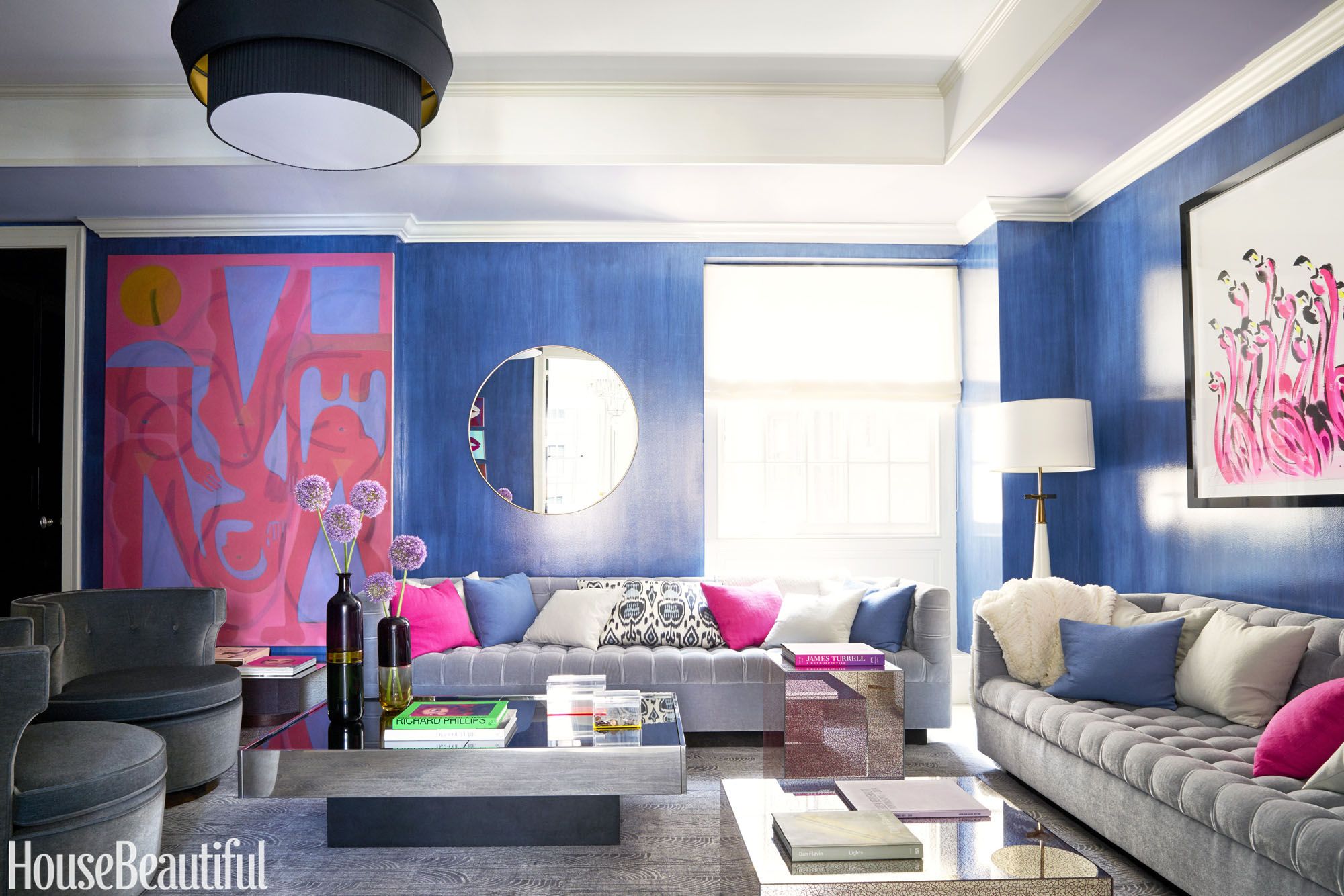 light blue and pink living room