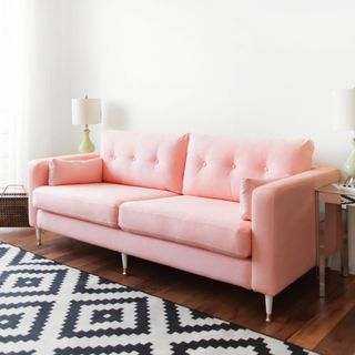 Furniture, Couch, Pink, Living room, Sofa bed, Room, Product, studio couch, Interior design, Floor, 