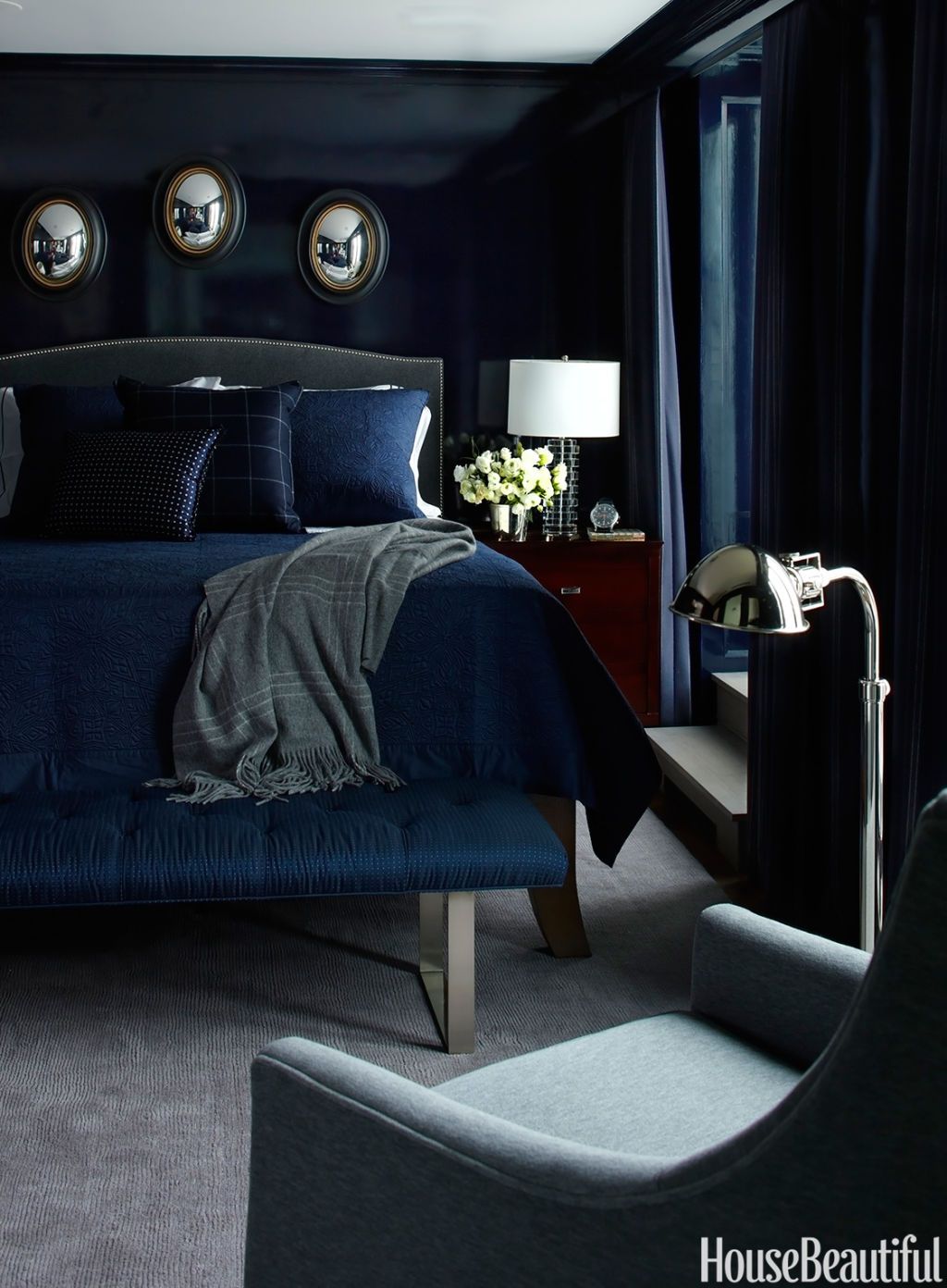 Blue bedroom online black furniture