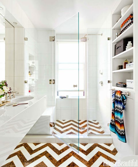 Chevron Bathroom Tile Floor A Bold Bathroom With Chevron Floor
