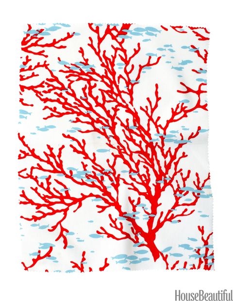 red and blue coral pattern fabric
