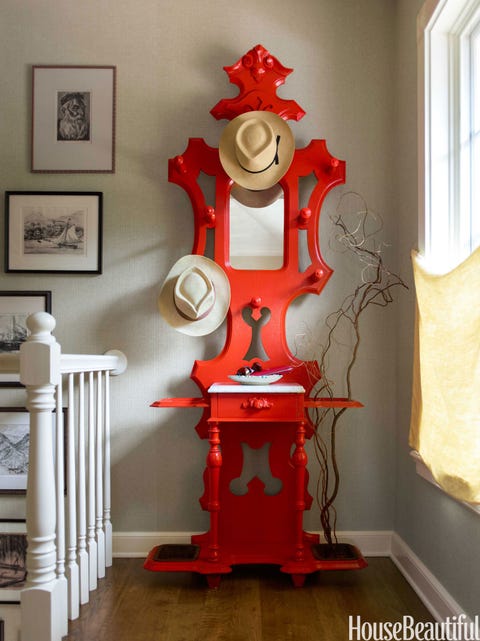 lacquered red victorian hat rack