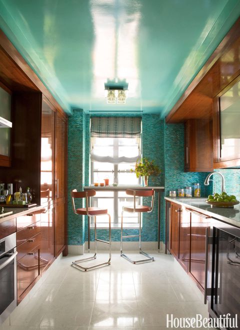 teal lacquered ceiling