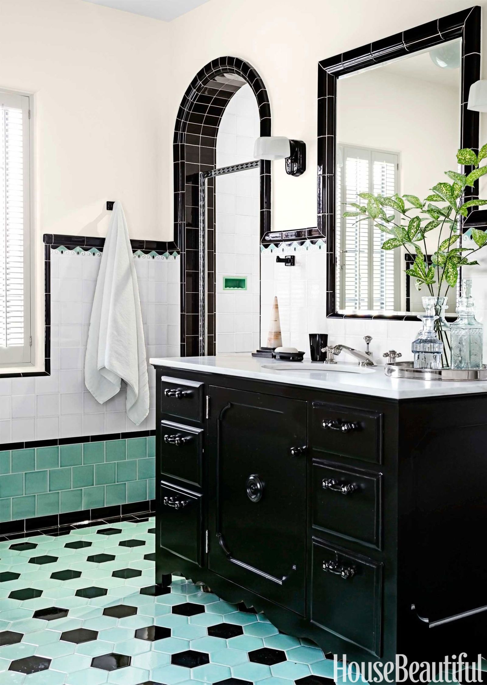 Bathroom With Colorful Tile 1930s Bathroom Design