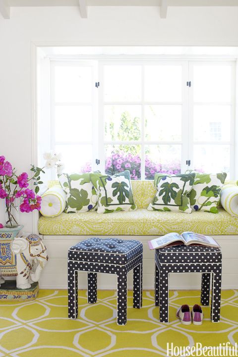 colorful window seat with green