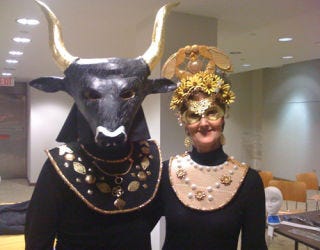 bull costume and queen bee costume