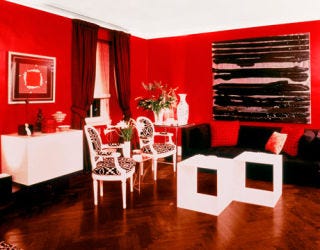 red 1970s living room