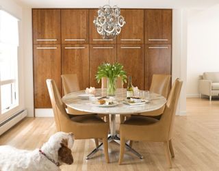dining area with dog