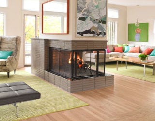fireplace in the center of the room