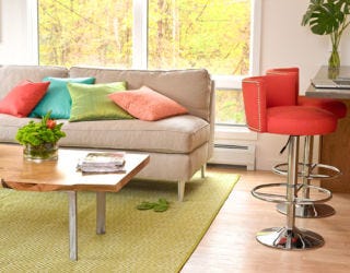 salmon stools and sofa