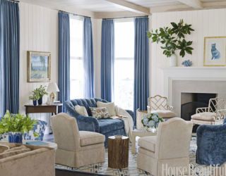 blue and cream colored living room