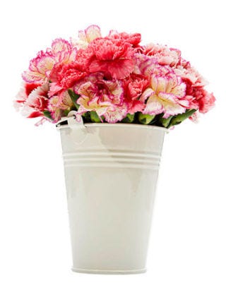 white bucket with pink flowers