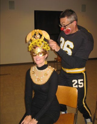 kate kelly smith getting help with her costume