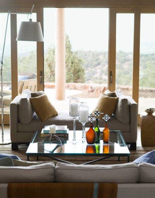 seating area in front of large windows