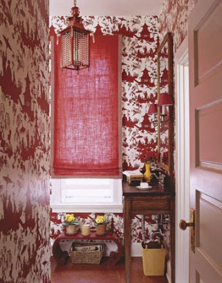 red and white bathroom