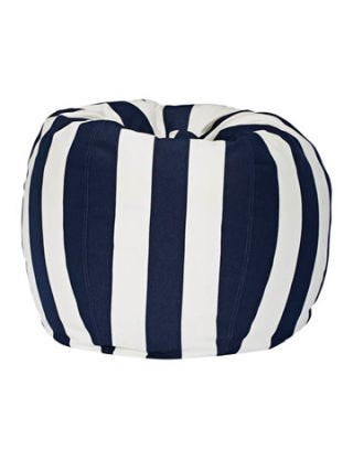 navy and white striped round beanbag chair