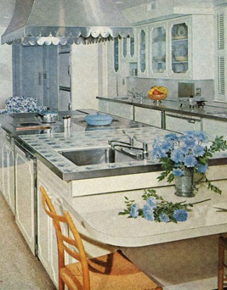 white kitchen with light blue details