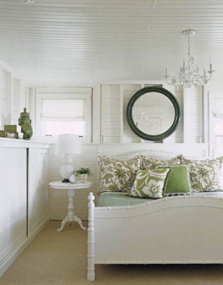 green and white bedroom