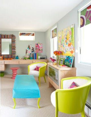 colorful basement bedroom