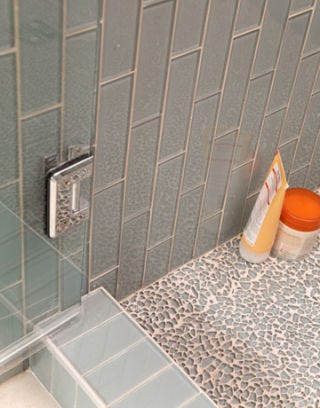 gray tiles in shower