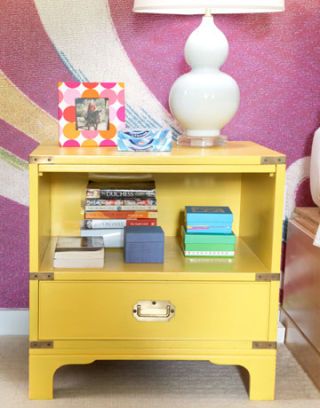 yellow paint side table nightstand with white lamp