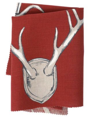 red fabric with antler print