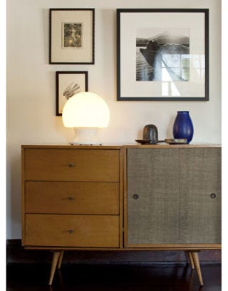 vintage cabinet and lamp in living room
