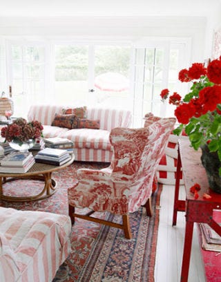 faded red and pink living room